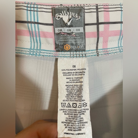 Callaway Womens Shorts Golf Bermuda Opti Dri Pockets Plaid Blue Pink White Sz 8 - Picture 5 of 9